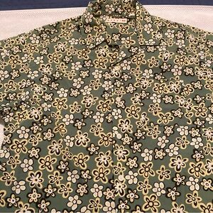 Marni x Uniqlo Men's Olive Green Floral Button-Up camp Shirt M